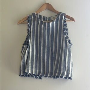 Cloth & Stone Blue and White Boxy Crop Tank Top